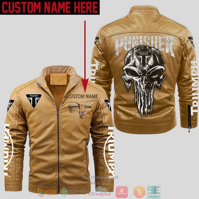 Personalized Triumph Motorcycles Punisher Skull Fleece Leather Jacket 1