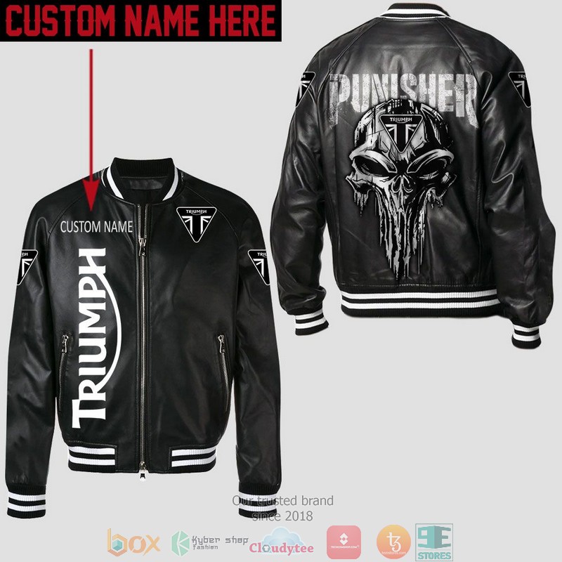 Personalized Triumph Motorcycles Punisher Skull Leather Bomber Jacket