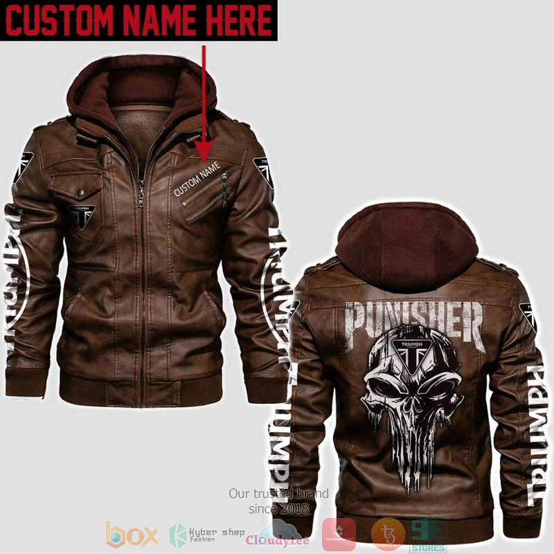 Personalized Triumph Motorcycles Punisher Skull Leather Jacket 2 Personalized Triumph Motorcycles Punisher Skull Leather Jacket 1