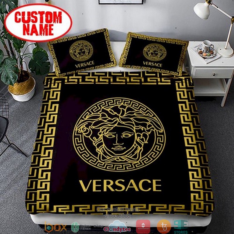 Personalized Versace Black Gold border Duvet cover bedding set