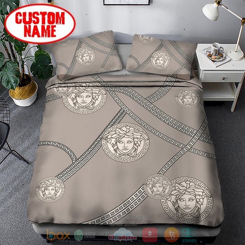 Personalized Versace Luxury brand custom grey Bedding Set
