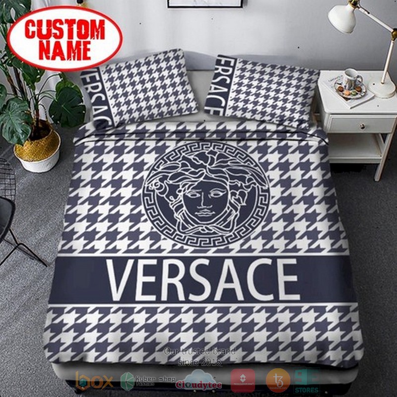 HOT Personalized Versace Luxury brand custom navy bedroom bedding set 3 Personalized Versace Luxury brand custom navy Bedding Set