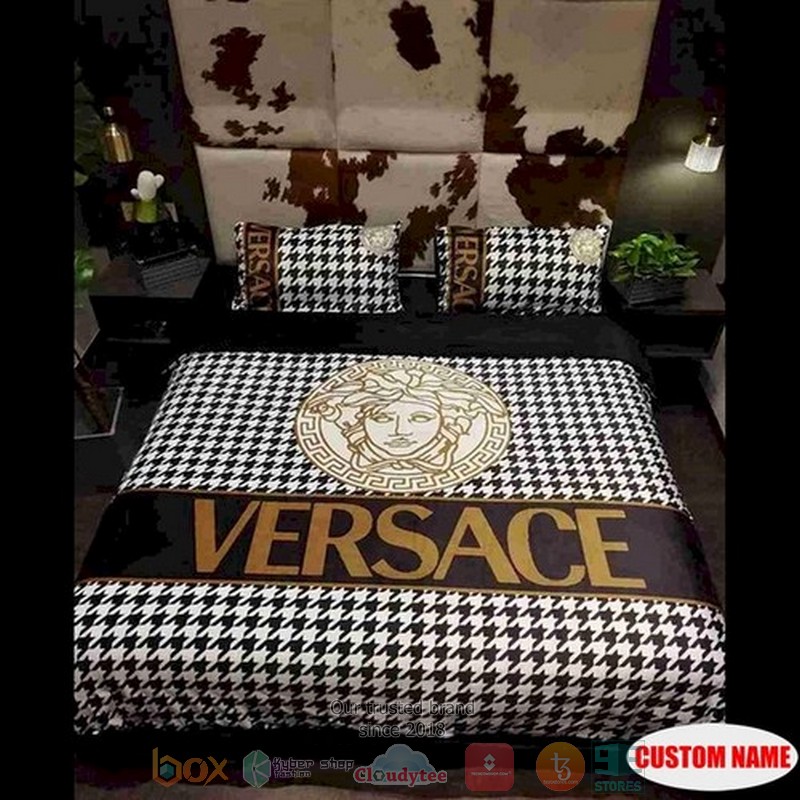 Personalized Versace Luxury brand custom white brown Bedding Set