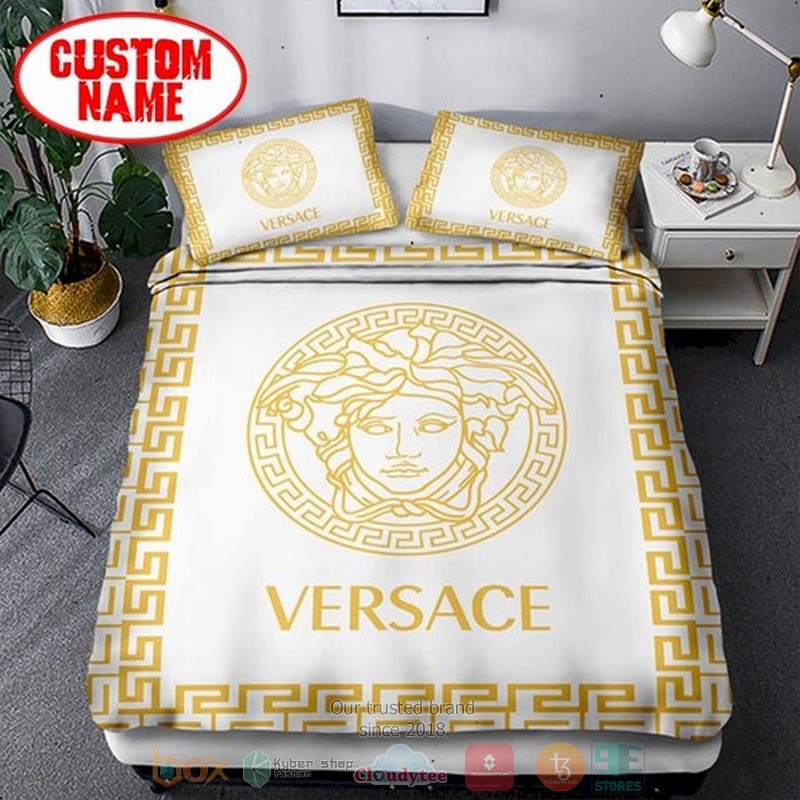 Personalized Versace Luxury brand yellow logo custom white Bedding Set
