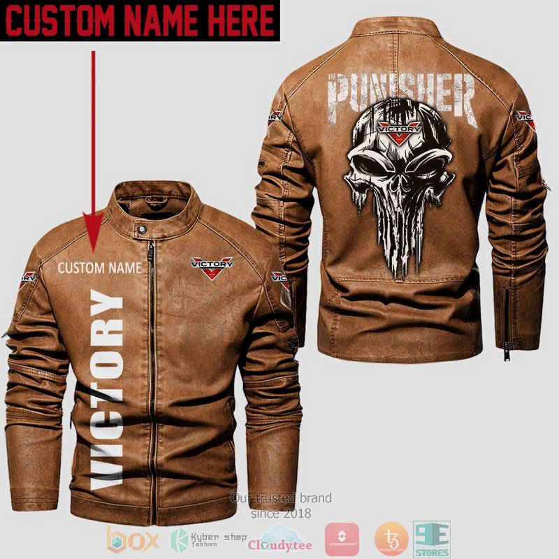 Personalized Victory Punisher Skull Collar Leather Jacket