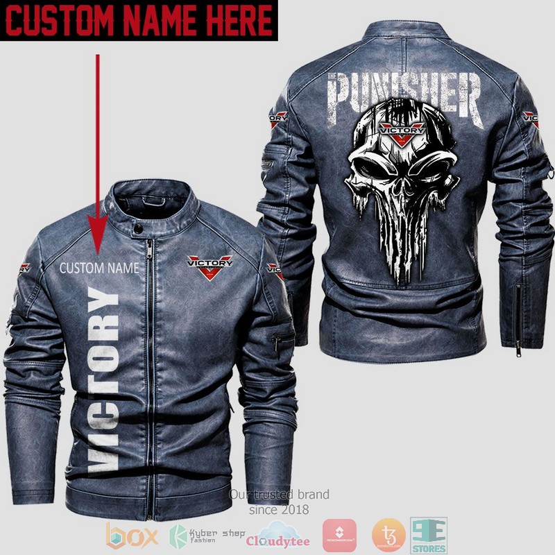 Personalized Victory Punisher Skull Collar Leather Jacket 1