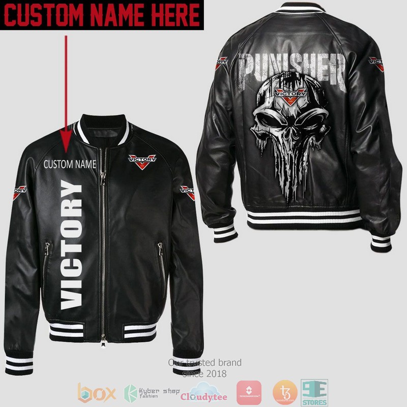 Personalized Victory Punisher Skull Leather Bomber Jacket