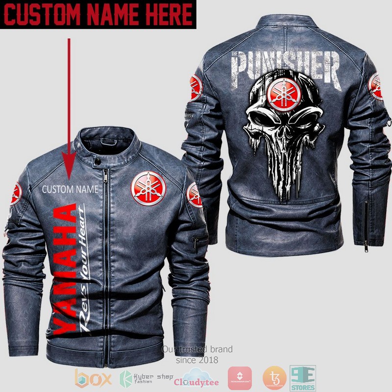 Personalized Yamaha Punisher Skull Collar Leather Jacket 1