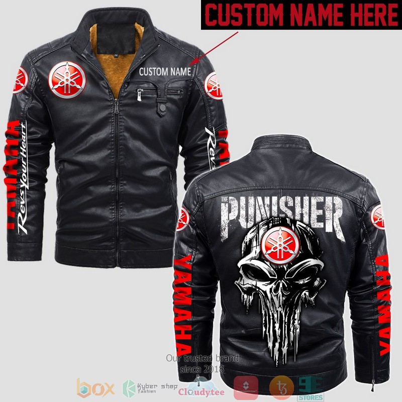 Personalized Yamaha Punisher Skull Fleece Leather Jacket 1