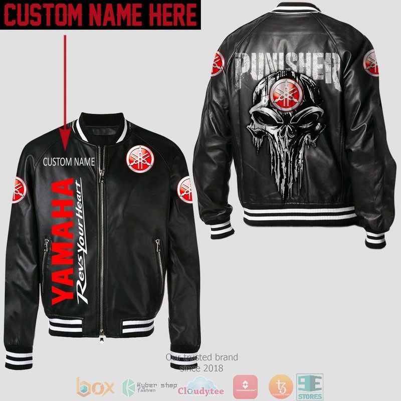 Personalized Yamaha Punisher Skull Leather Bomber Jacket