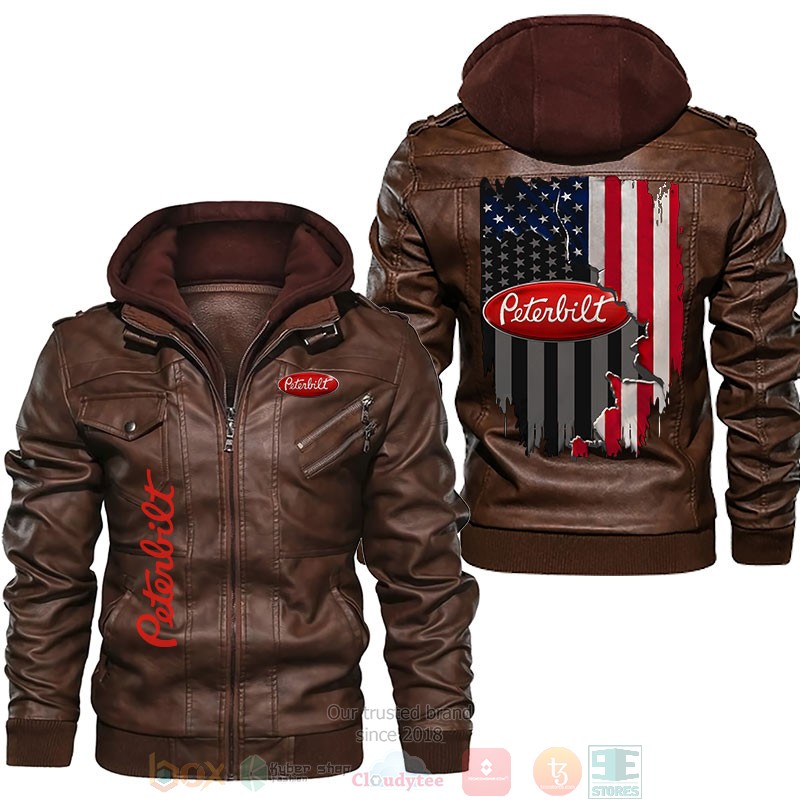 NEW Peterbilt American flag Leather Jacket 2 Peterbilt American flag Leather Jacket 1