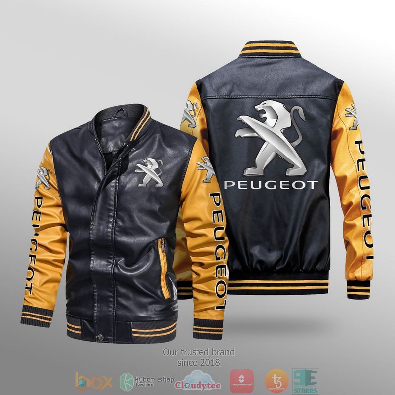 Peugeot Car Brand Leather Bomber Jacket 3 Peugeot Car Brand Leather Bomber Jacket 1 2