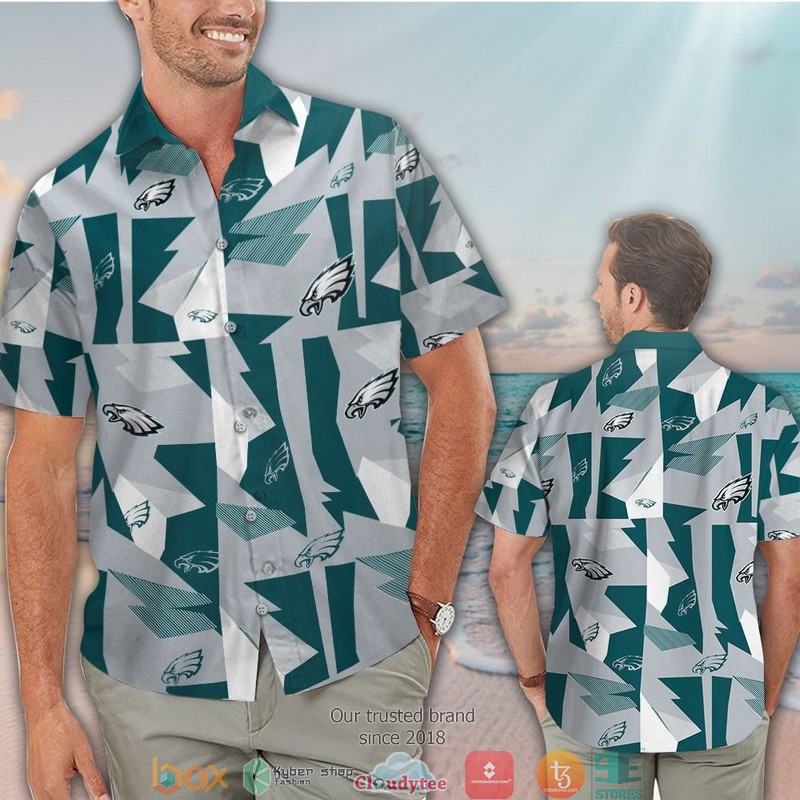 Philadelphia Eagles Green Grey Pattern Hawaiian Shirt, short 2 Philadelphia Eagles Green Grey Pattern Hawaiian Shirt short 1