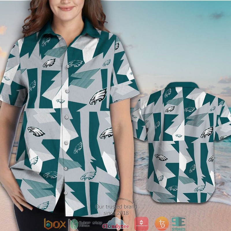 Philadelphia Eagles Green Grey Pattern Hawaiian Shirt, short 3 Philadelphia Eagles Green Grey Pattern Hawaiian Shirt short 1 2