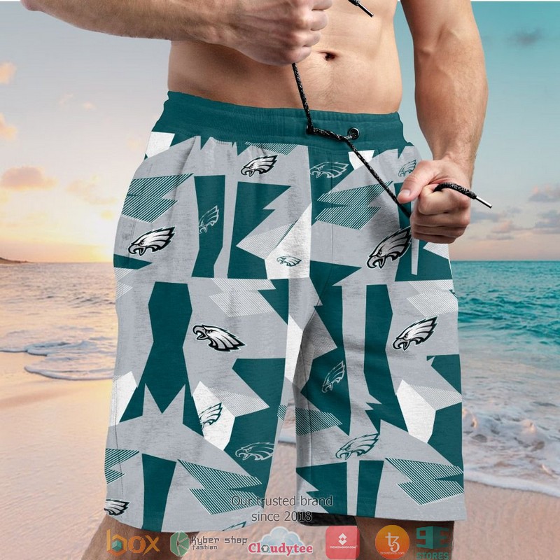 Philadelphia Eagles Green Grey Pattern Hawaiian Shirt, short 5 Philadelphia Eagles Green Grey Pattern Hawaiian Shirt short 1 2 3 4