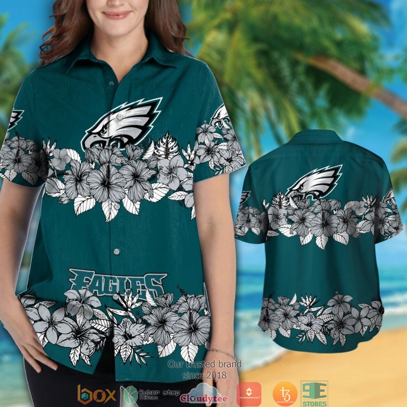 Philadelphia Eagles Hibiscus Flower line Hawaiian Shirt, short 3 Philadelphia Eagles Hibiscus Flower line Hawaiian Shirt short 1 2
