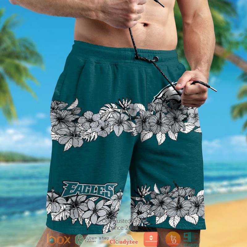 Philadelphia Eagles Hibiscus Flower line Hawaiian Shirt, short 5 Philadelphia Eagles Hibiscus Flower line Hawaiian Shirt short 1 2 3 4