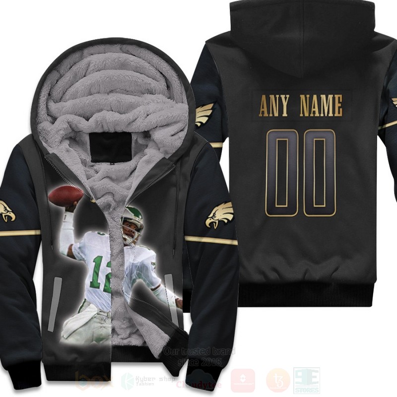 Philadelphia Eagles Randall Cunningham 12 NFL Black Personalized 3D Fleece Hoodie