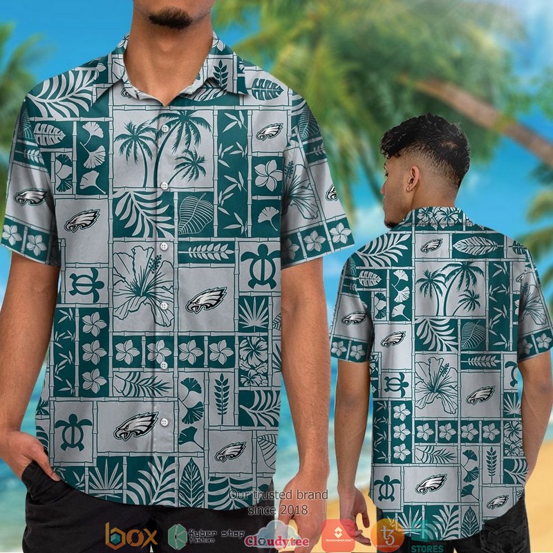 Philadelphia Eagles hibiscus leaf fish square pattern Hawaiian Shirt, short 2 Philadelphia Eagles hibiscus leaf fish square pattern Hawaiian Shirt short 1