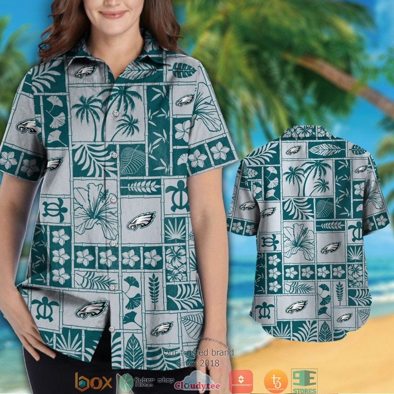 Philadelphia Eagles hibiscus leaf fish square pattern Hawaiian Shirt, short 3 Philadelphia Eagles hibiscus leaf fish square pattern Hawaiian Shirt short 1 2