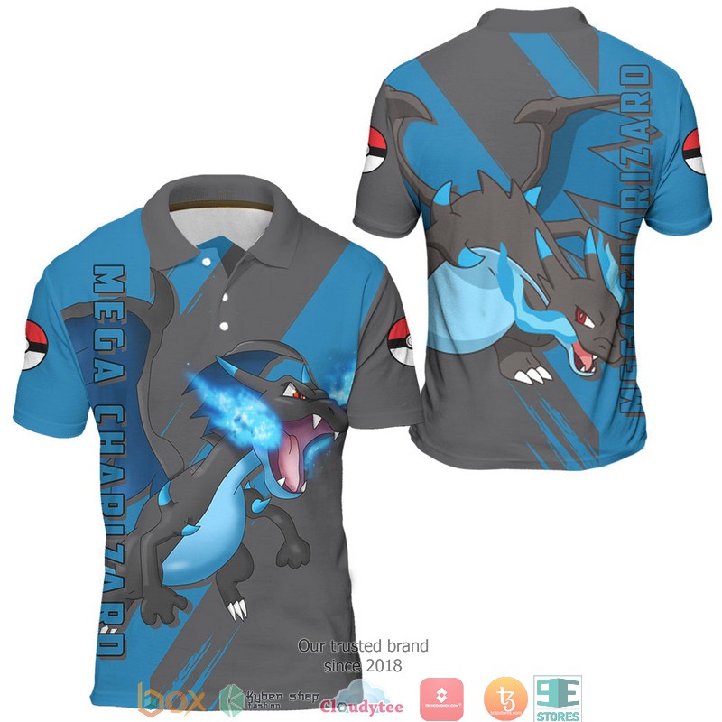 Pokemon Mega Charizard Polo Shirt 3 Pokemon Mega Charizard Polo Shirt 1 2