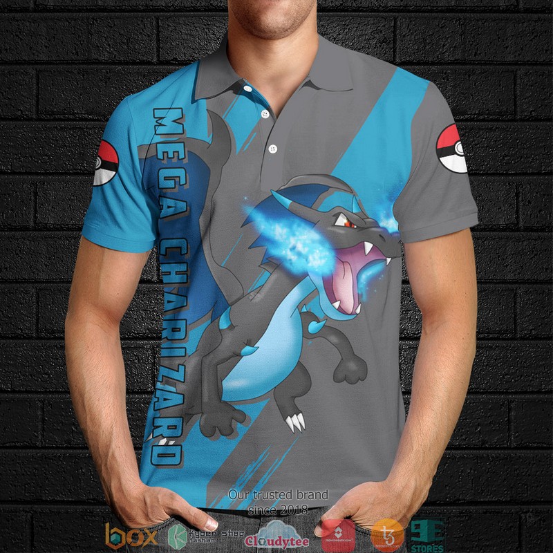 Pokemon Mega Charizard Polo Shirt 4 Pokemon Mega Charizard Polo Shirt 1 2 3