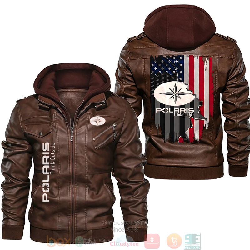 NEW Polaris Think Outside American flag Leather Jacket 2 Polaris Think Outside American flag Leather Jacket 1