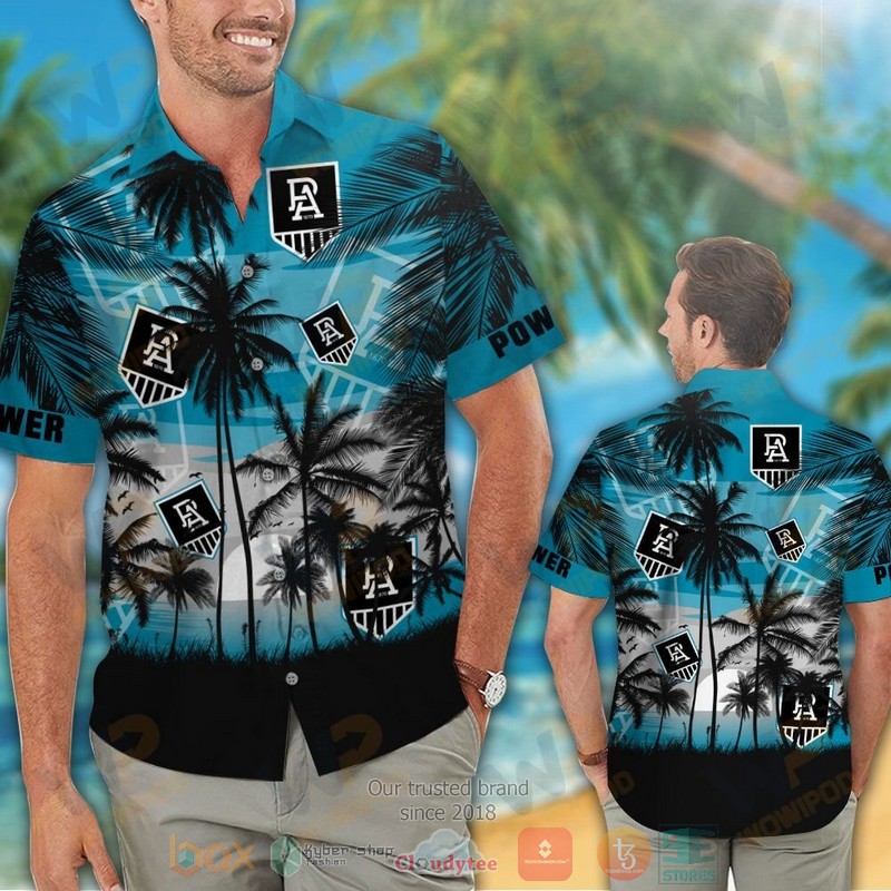 HOT Port Adelaide Football Club Tropical Hawaiian Shirt and shorts 2 Port Adelaide Football Club Tropical Hawaiian Shirt and shorts 1