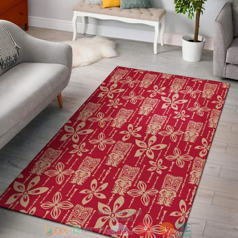 Red seamless Tiki pattern Rug Carpet