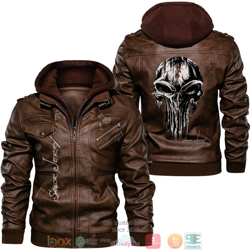 Sailor Jerry Rum Punisher Skull Leather Jacket 2 Sailor Jerry Rum Punisher Skull Leather Jacket 1