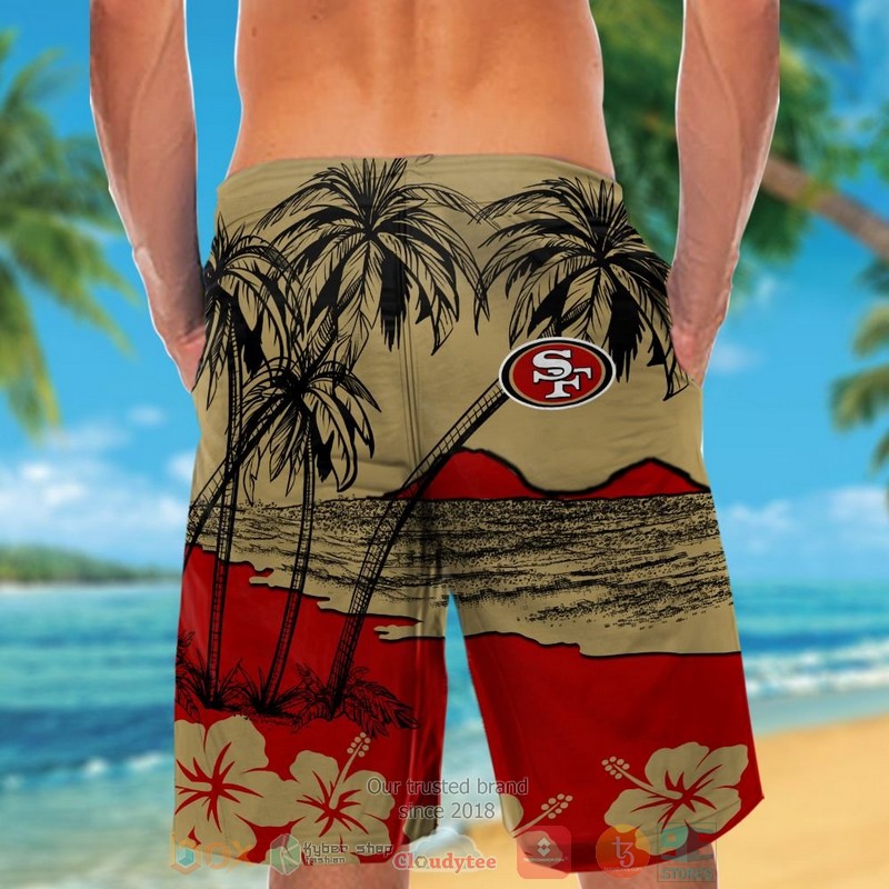 San Francisco 49ers Hibiscus gold hawaiian shirt and shorts 1 2 3 4 5