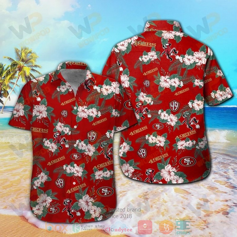 HOT San Francisco 49ers Hibiscus hawaiian shirt and shorts 13 San Francisco 49ers Hibiscus hawaiian shirt and shorts
