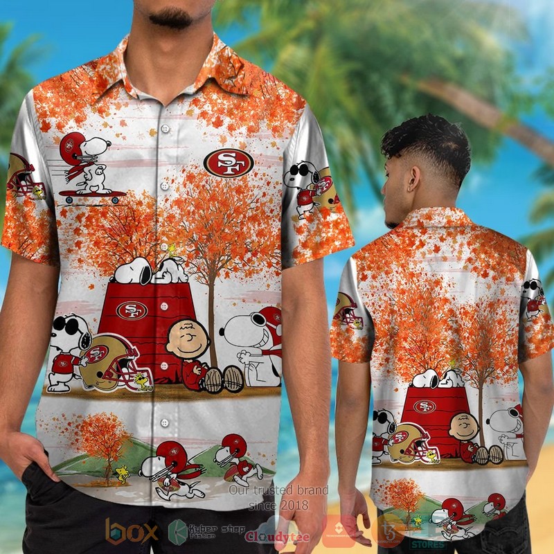HOT San Francisco 49ers Snoopy Charlie Brown Autumn hawaiian shirt and shorts 2 San Francisco 49ers Snoopy Charlie Brown Autumn hawaiian shirt and shorts 1