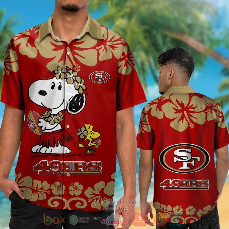 HOT San Francisco 49ers Snoopy Woodstock hawaiian shirt and shorts 2 San Francisco 49ers Snoopy Woodstock hawaiian shirt and shorts 1