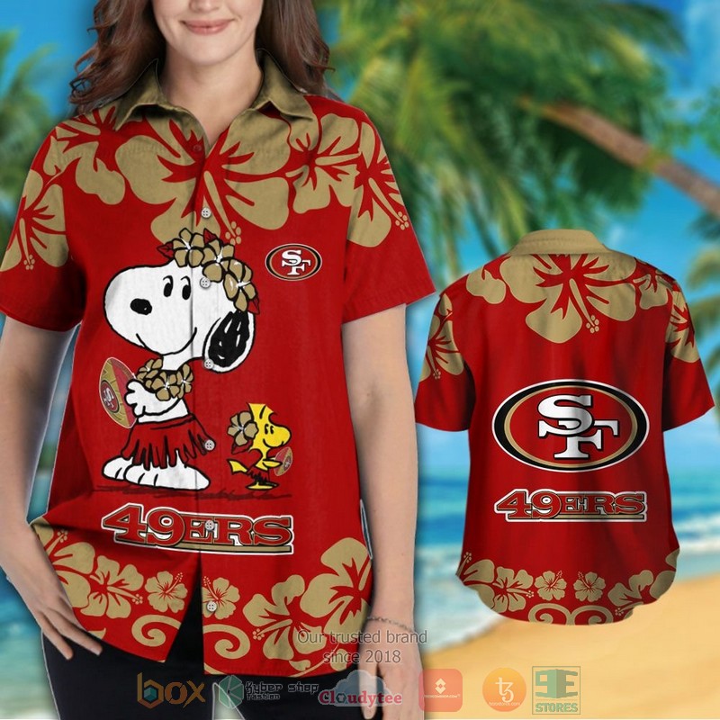 HOT San Francisco 49ers Snoopy Woodstock hawaiian shirt and shorts 3 San Francisco 49ers Snoopy Woodstock hawaiian shirt and shorts 1 2