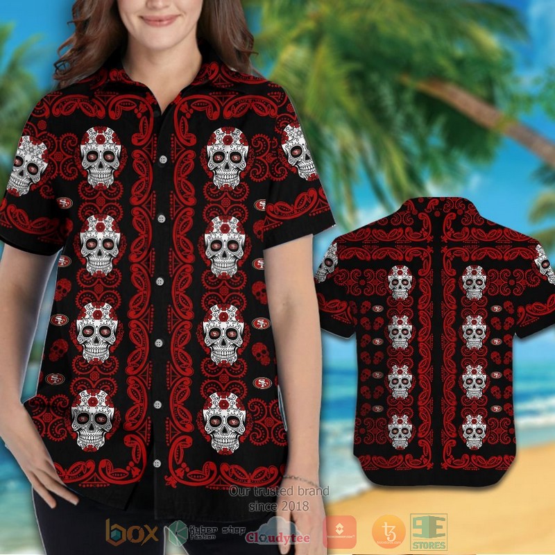 HOT San Francisco 49ers Sugar Skull hawaiian shirt and shorts 3 San Francisco 49ers Sugar Skull hawaiian shirt and shorts 1 2