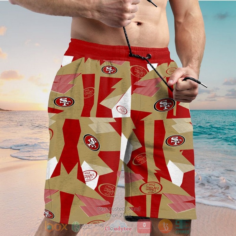 San Francisco 49ers gold red hawaiian shirt and shorts 1 2 3 4