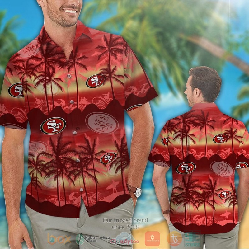 HOT San Francisco 49ers palm tree hawaii shirt, shorts 2 San Francisco 49ers palm tree hawaii shirt shorts 1