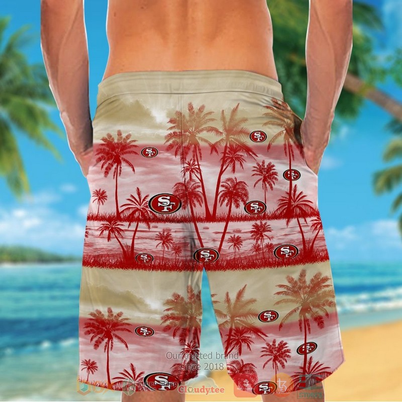 San Francisco 49ers palm tree light gold red hawaiian shirt and shorts 1 2 3 4 5