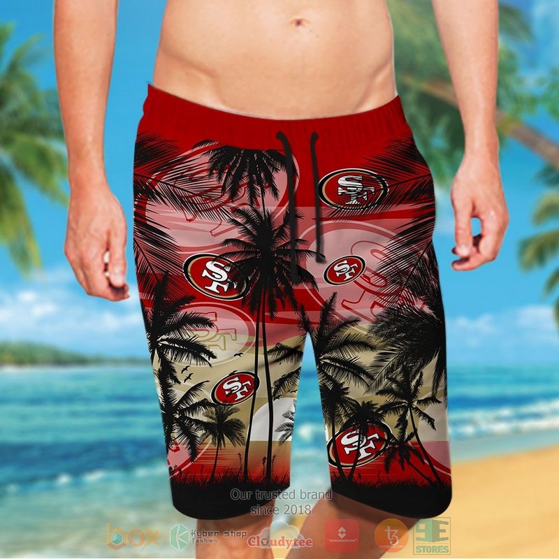 HOT San Francisco 49ers palm tree red black hawaii shirt, shorts 5 San Francisco 49ers palm tree red black hawaii shirt shorts 1 2 3 4