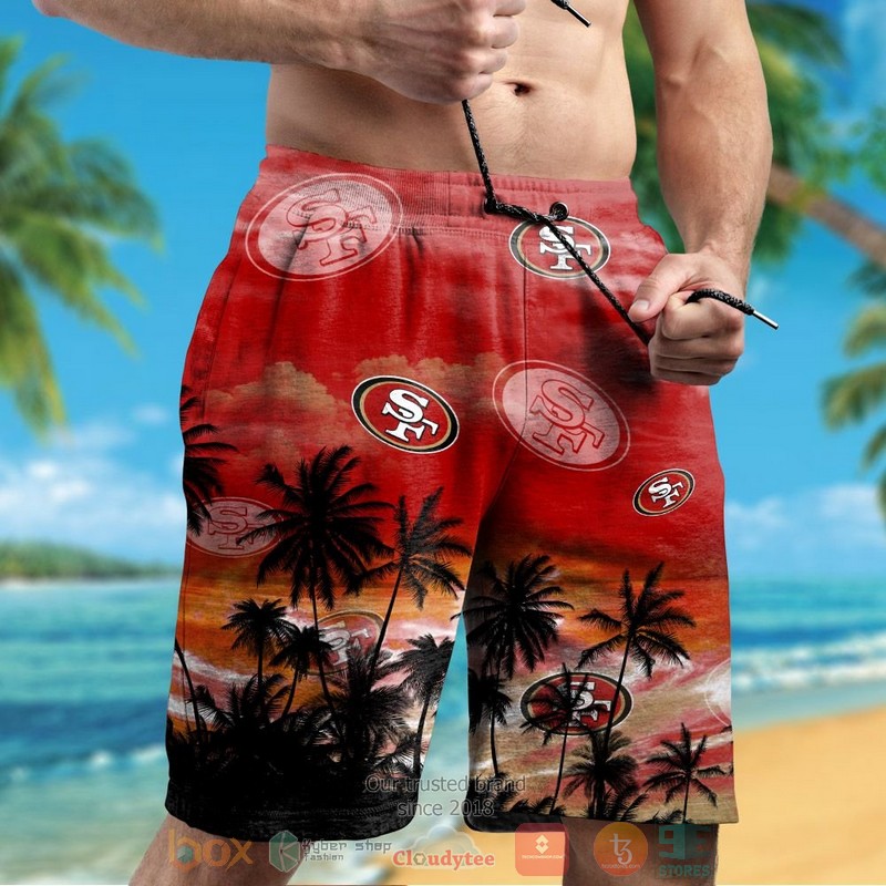 San Francisco 49ers palm tree red black hawaiian shirt and shorts 1 2 3 4
