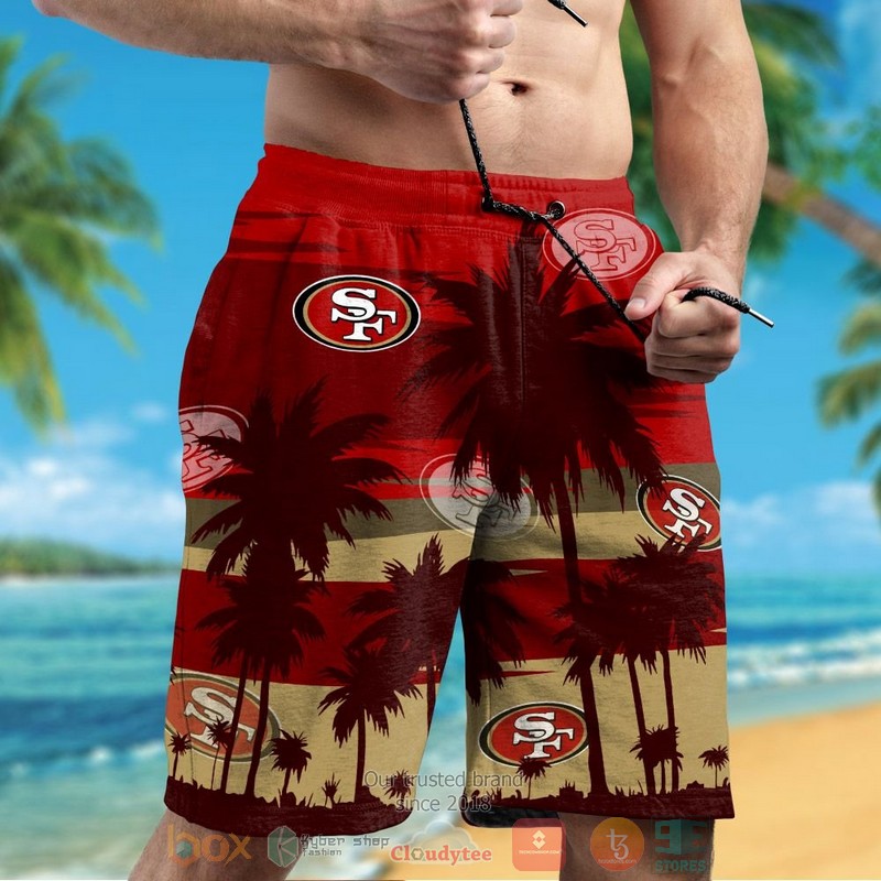 San Francisco 49ers palm tree red hawaiian shirt and shorts 1 2 3 4