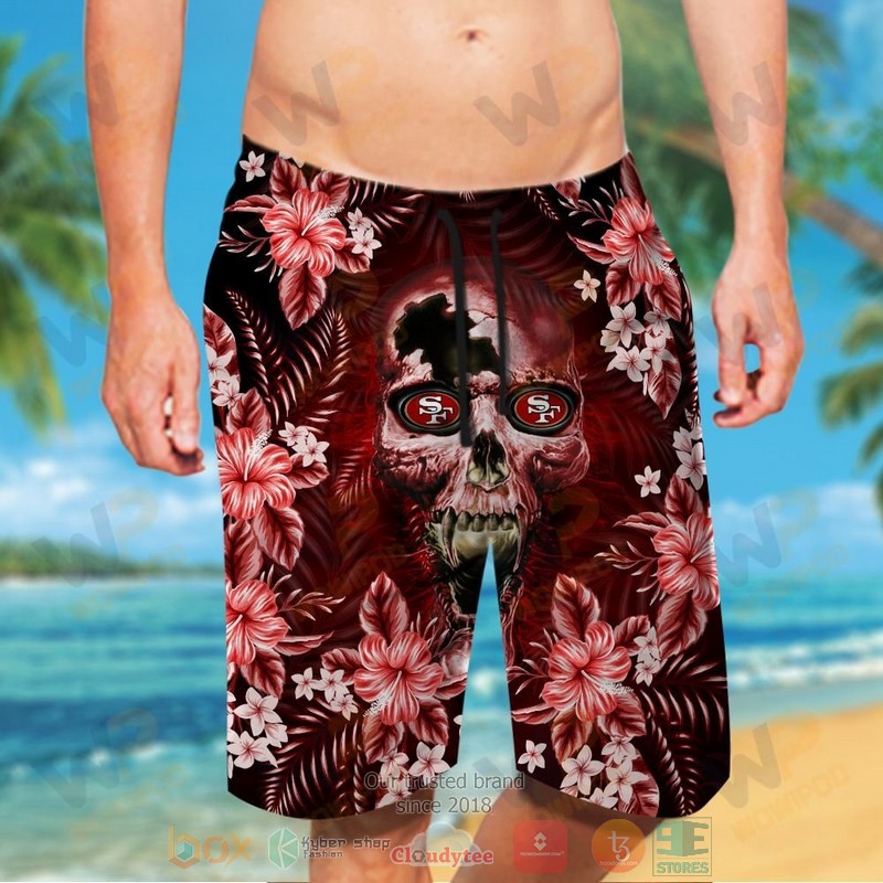 San Francisco 49ers skull hawaiian shirt and shorts 1 2 3 4