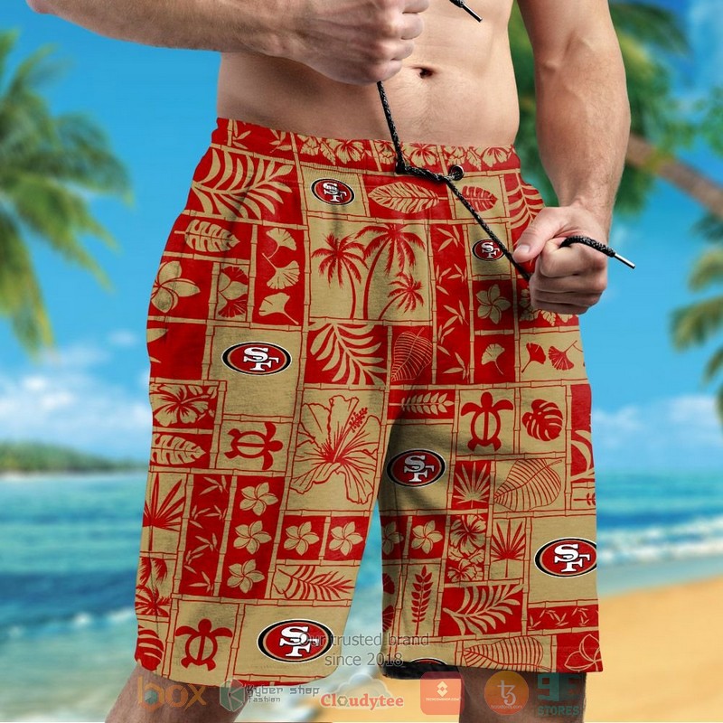 San Francisco 49ers tropical plants gold hawaii shirt shorts 1 2 3 4