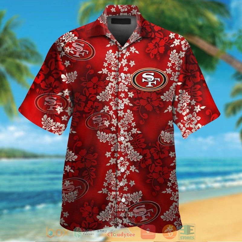 HOT San Francisco 49ers tropical plants red hawaii shirt, shorts 1 San Francisco 49ers tropical plants red hawaii shirt shorts