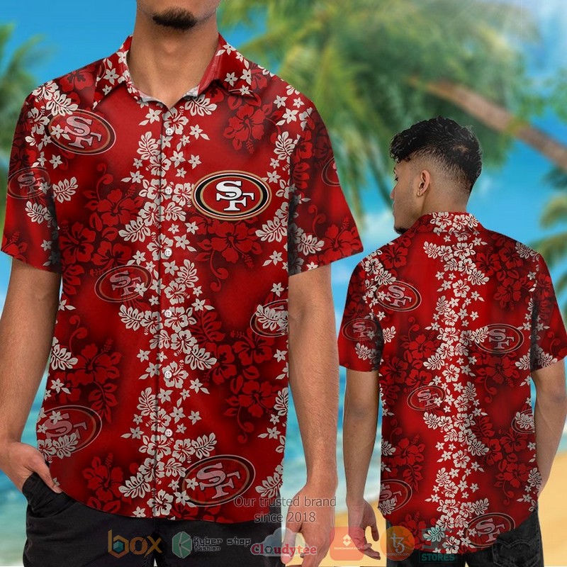 HOT San Francisco 49ers tropical plants red hawaii shirt, shorts 2 San Francisco 49ers tropical plants red hawaii shirt shorts 1