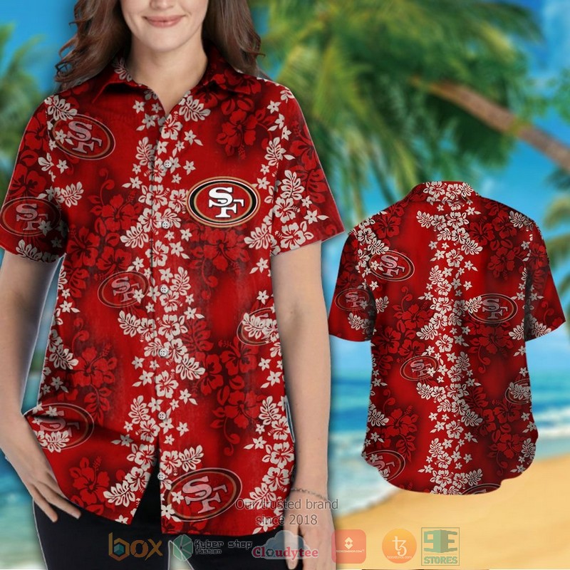 HOT San Francisco 49ers tropical plants red hawaii shirt, shorts 3 San Francisco 49ers tropical plants red hawaii shirt shorts 1 2