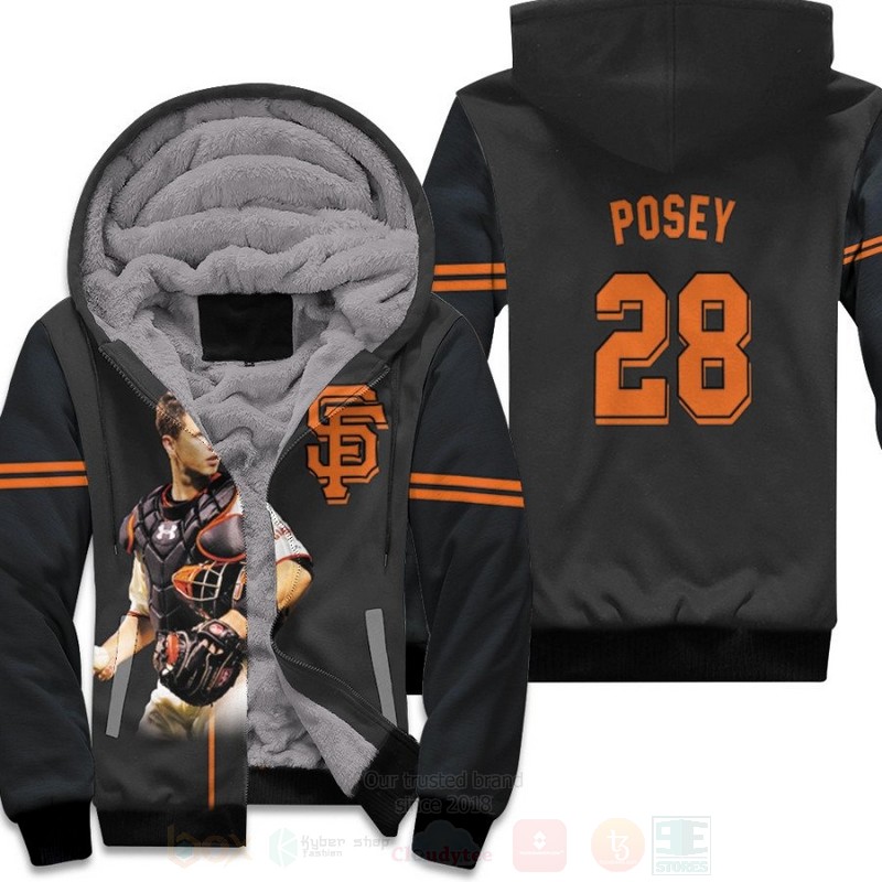 San Francisco Giants Buster Posey 28 Majestic Alternate Player 2019 Black 3D Fleece Hoodie