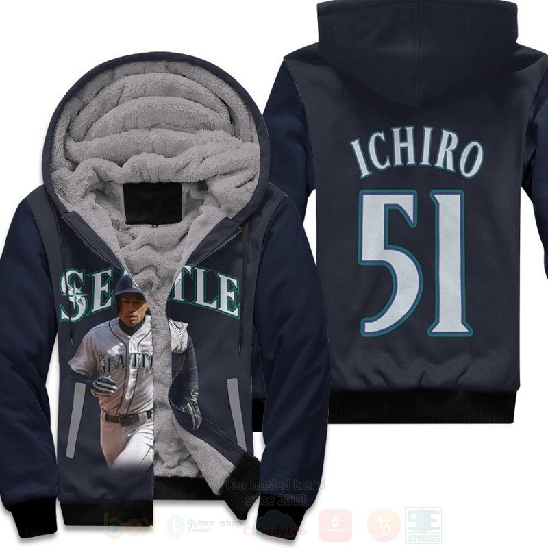 Seattle Mariners Ichiro Suzuki 51 MLB Navy 2019 3D Fleece Hoodie