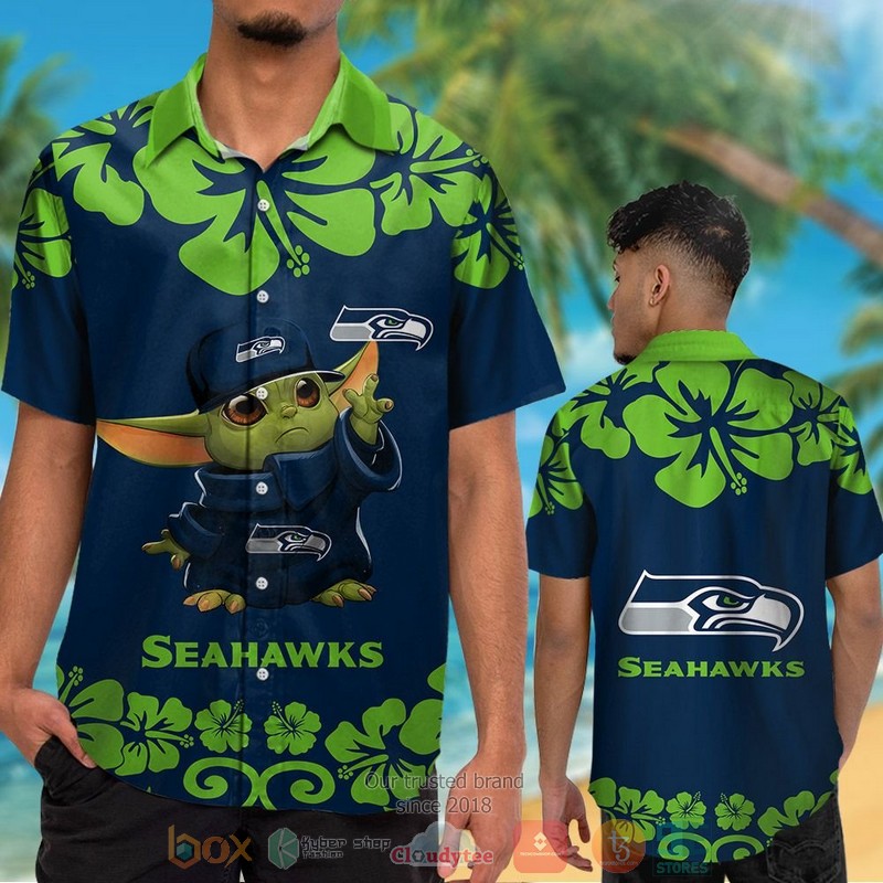 HOT Seattle Seahawks Baby Yoda hawaii shirt, shorts 2 Seattle Seahawks Baby Yoda hawaii shirt shorts 1